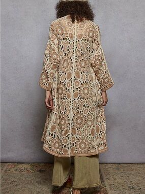 NWT POL Bohemian Mocha Crochet Long Duster Cardigan One Size
